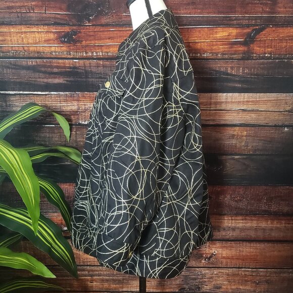 Peter Nygard Jacket Blazer 18 Embroidered 3/4 Sleeves Black Gold Full Zip Lined - Picture 7 of 9